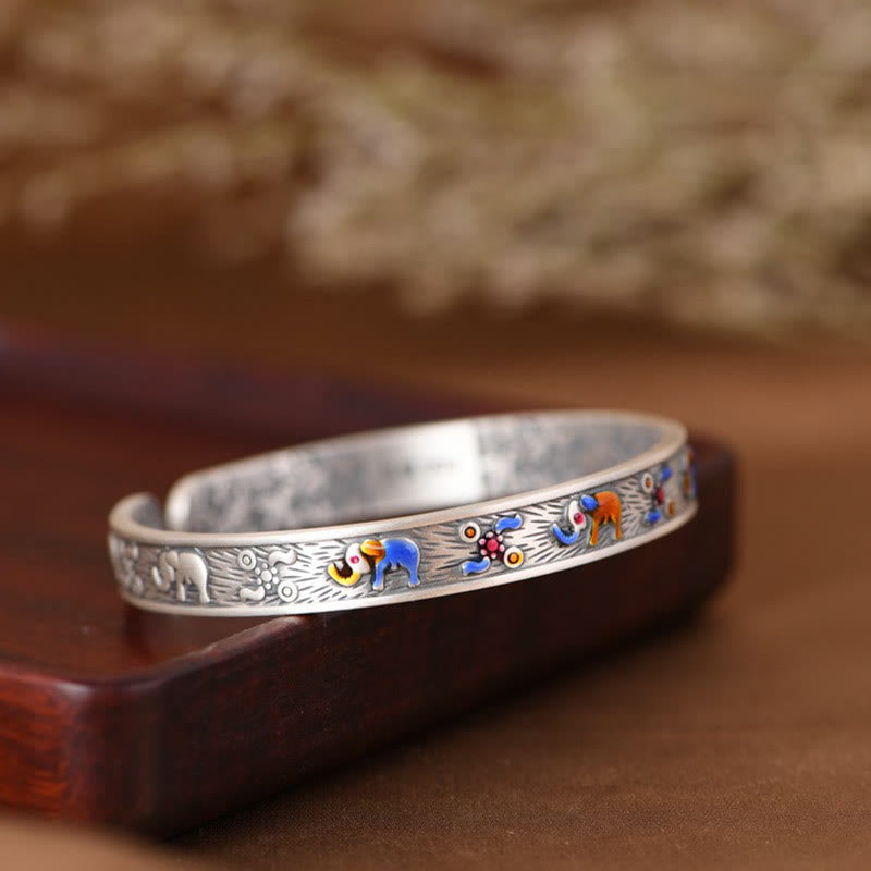 KarmaRipple's 999 Sterling Silver Elephant Strength Wisdom Bracelet Cuff Bangle p4