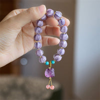 Bracelet d'illumination en perles de verre Liuli de KarmaRipple, motif lotus, fluorite, ivoire, fruit, lion dansant, talisman