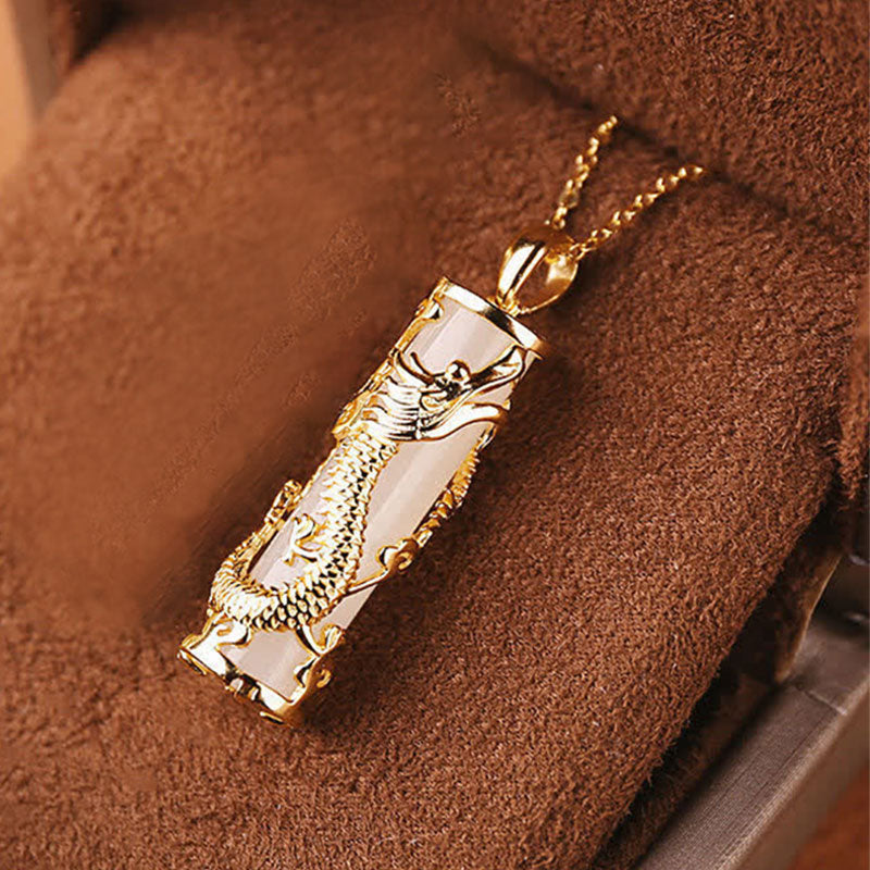 KarmaRipple's Jade Dragon Phoenix Bronze Blessing Balance Pendant Necklace p13