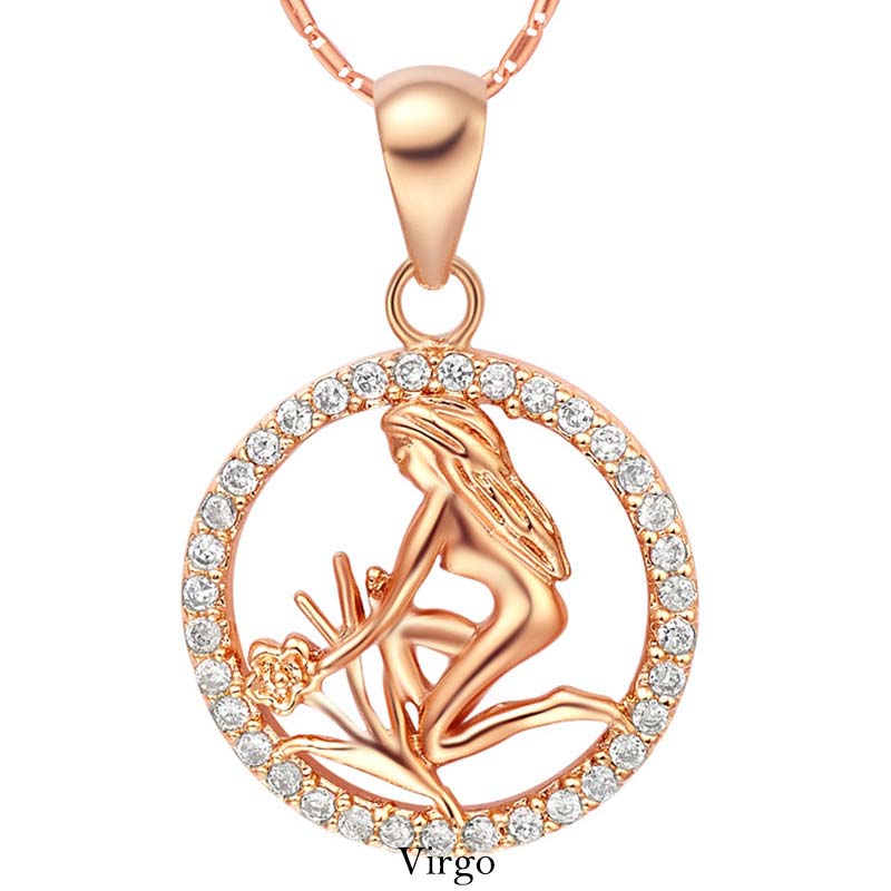 KarmaRipple's 12 Constellations of the Zodiac Rhinestone Fortune Pendant Chain Necklace ( p23