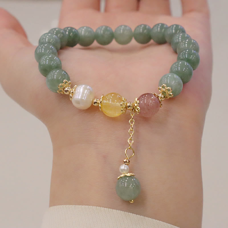 KarmaRipple's Jade Pearl Strawberry Quartz Abundance Fortune Bead Talisman Bracelet p10