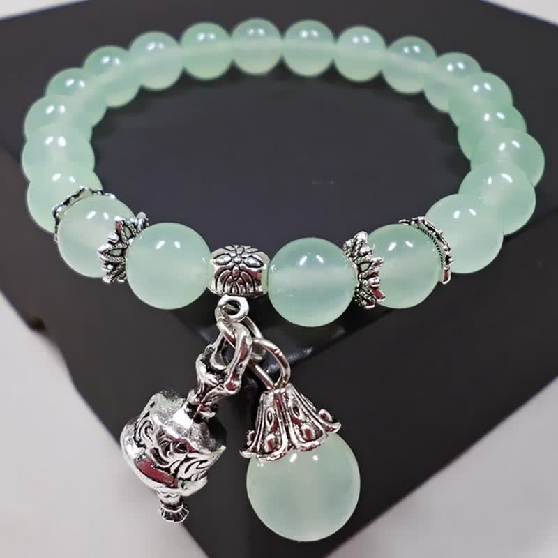 KarmaRipple's Vintage Gemstone Chalcedony Stone Energy Beaded Bell Talisman Bracelet p18
