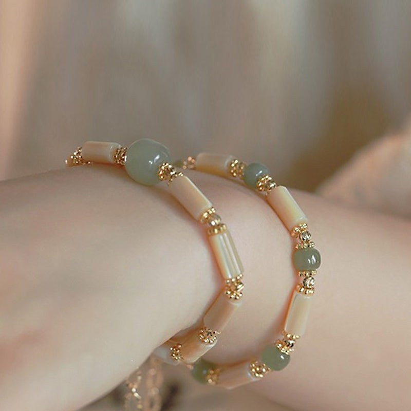 KarmaRipple's 14K Gold Plated Tridacna Stone Hetian Jade Bead Bamboo Pattern Bracelet p3
