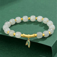 Bracelet porte-bonheur en argent sterling 925, jade ivoire et bambou de Hetian de KarmaRipple
