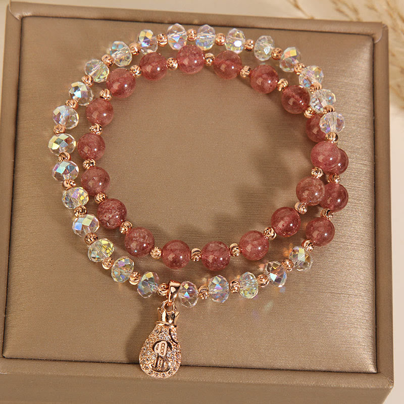 KarmaRipple's Strawberry Quartz Ivory Gemstone Money Bag Talisman Positive Bracelet p9
