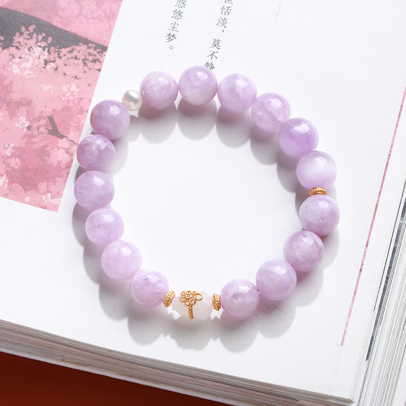 KarmaRipple's Kunzite Hetian Ivory Jade Gourd Love Spiritual Growth Bracelet p3