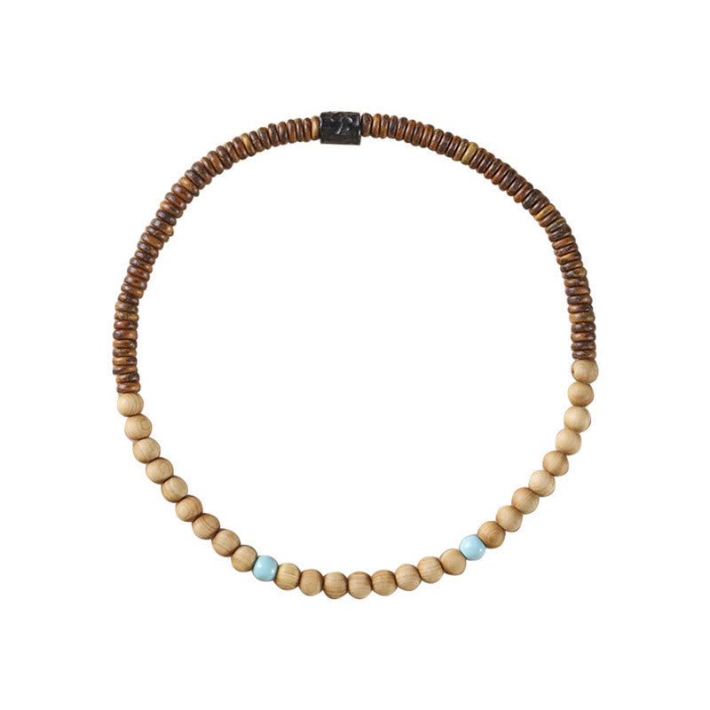 KarmaRipple's Sandalwood Small Leaf Red Sandalwood Thuja Sutchuenensis Boxwood Turquoise Protection Double Wrap Bracelet p18