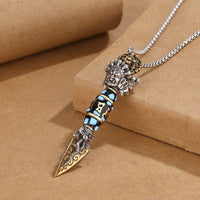 Collier pendentif rotatif de richesse à motif Dorje Vajra avec perle dzi Om Mani Padme Hum du Tibet de KarmaRipple