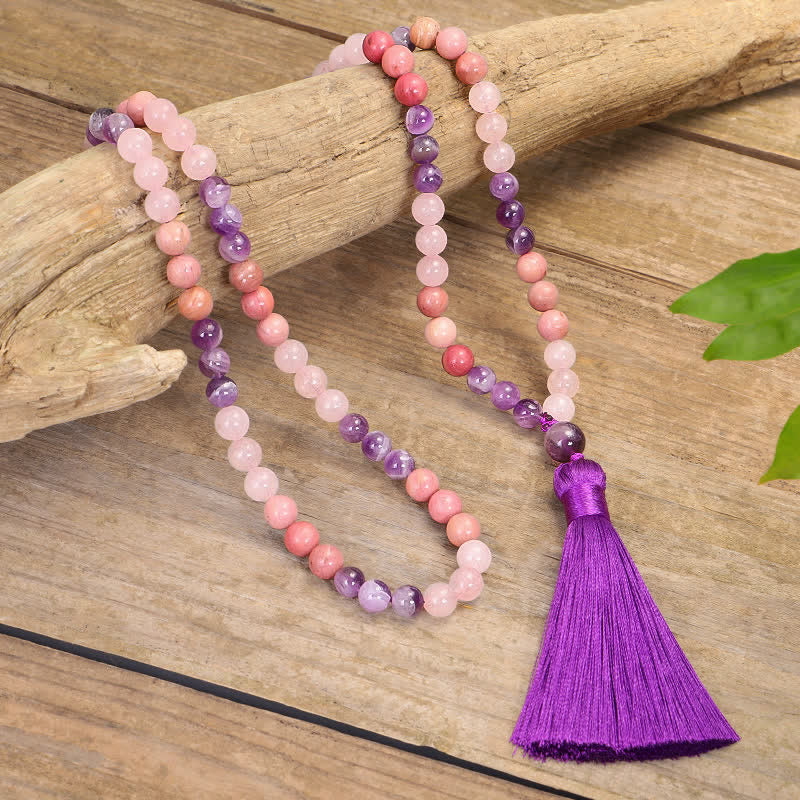 KarmaRipple's 108 Mala Beadwork Amethyst Rose Quartz Spiritual Balancing Tassel Bracelet p3