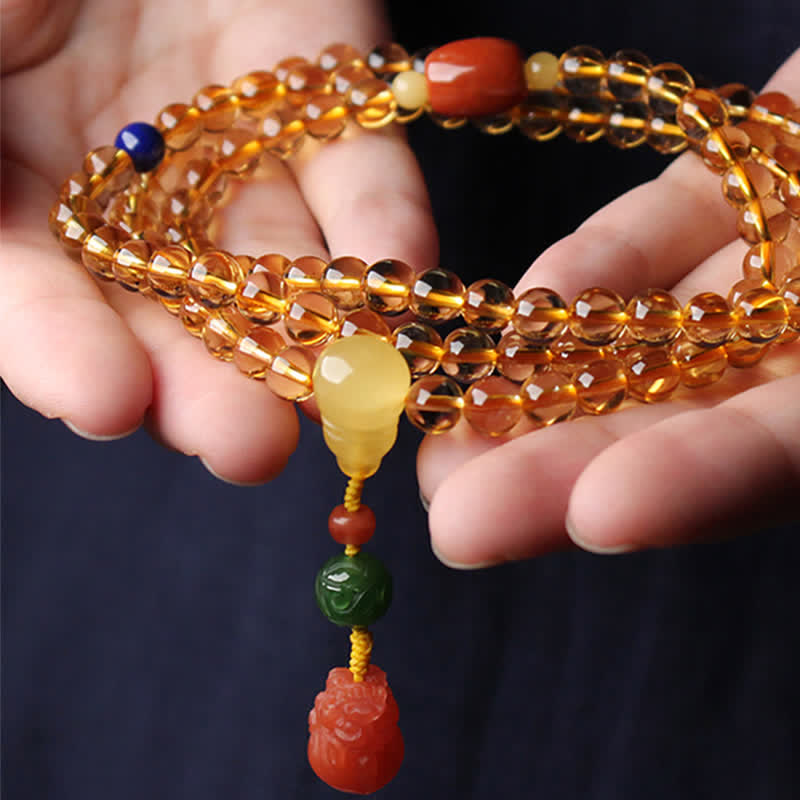 KarmaRipple's 108 Mala Beadwork Authentic Citrine Amber Peace Buckle Red Agate PiXiu Protection Talisman Bracelet p20