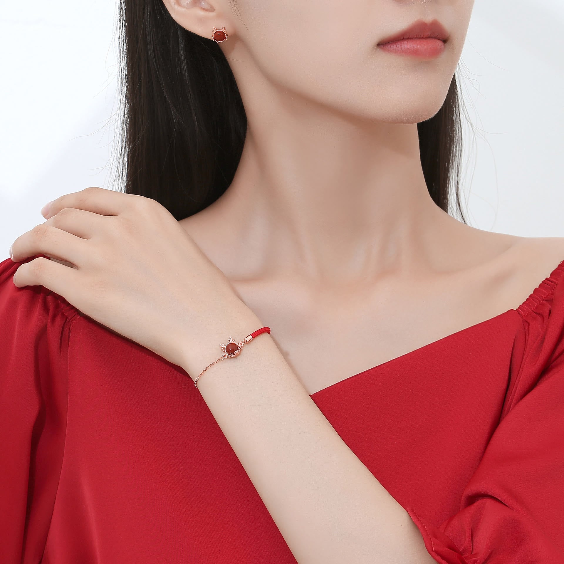 KarmaRipple's ???A Flash Sale- 925 Sterling Silver Year of the Dragon Cinnabar Red Agate Dragon Protection Bracelet Pendant Necklace Earrings Ring p6