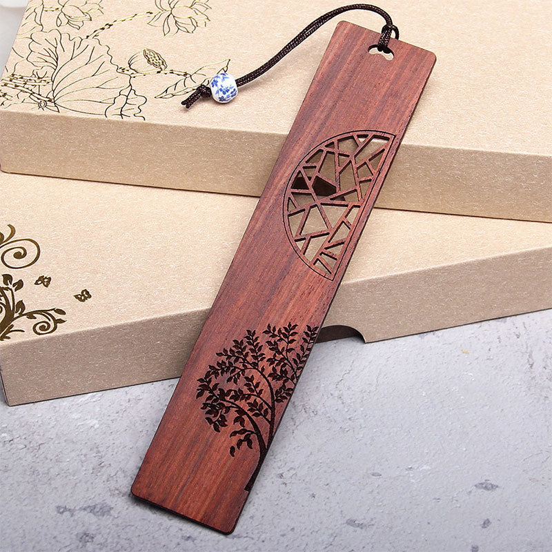 KarmaRipple's The Tree of Life Ebony Wood Small Leaf Red Sandalwood Bookmarks With Gift Box p15