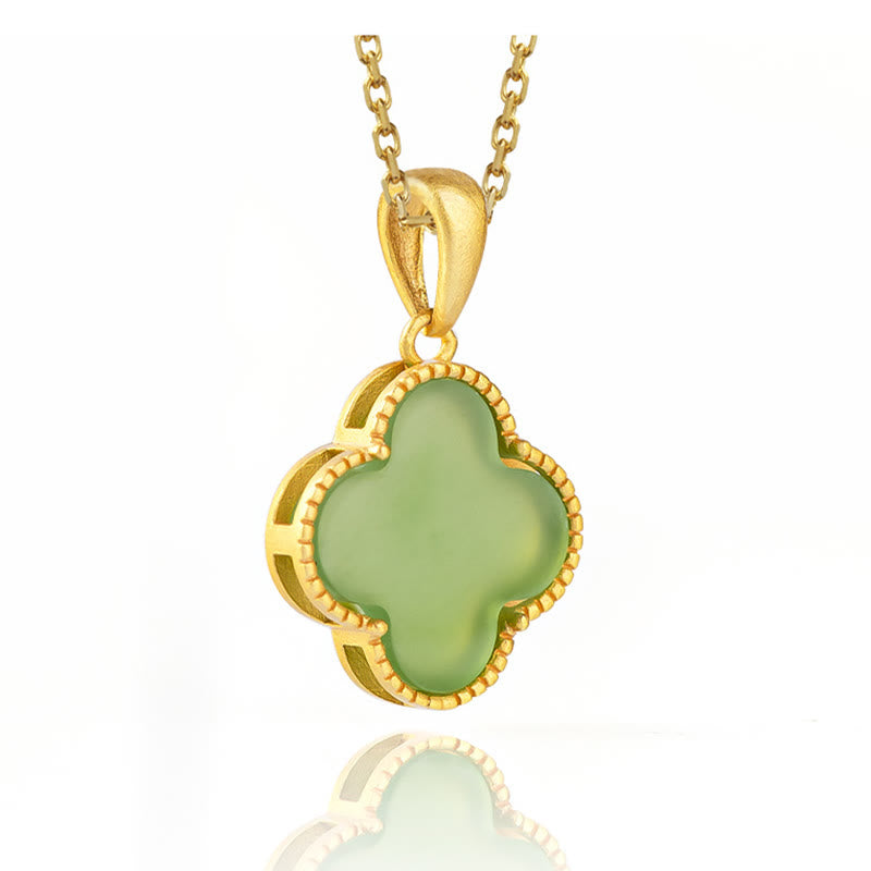 KarmaRipple's 925 Sterling Silver Authentic Hetian Jade Fortune Four Leaf Clover Pendant Necklace p3