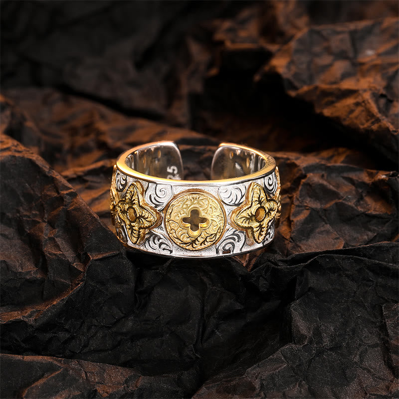 KarmaRipple's 925 Sterling Silver Vintage Tang Dynasty Flower Design Fortune Ring p1