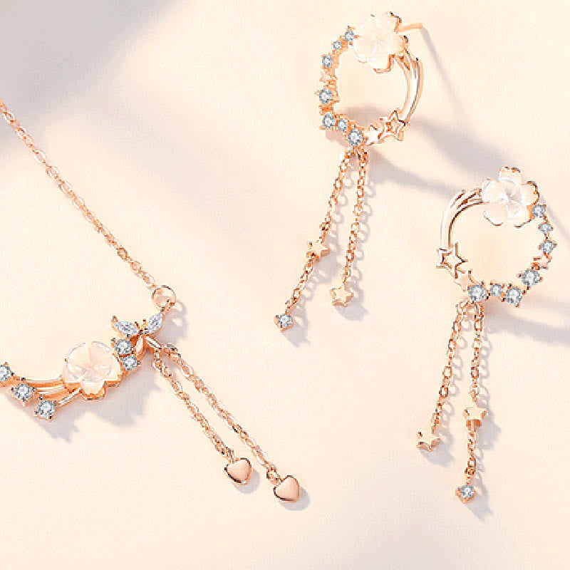 KarmaRipple's 925 Sterling Silver Flower Butterfly Love Pendant Necklace Earrings Set p7