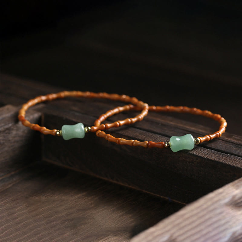 KarmaRipple's Authentic Olive Pit Green Aventurine Bamboo Pattern Fortune Bracelet p10