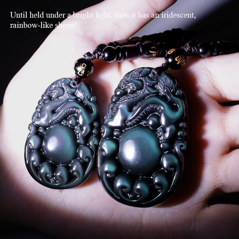 KarmaRipple's Tibetan Positive Rainbow Obsidian PiXiu Pendant p6