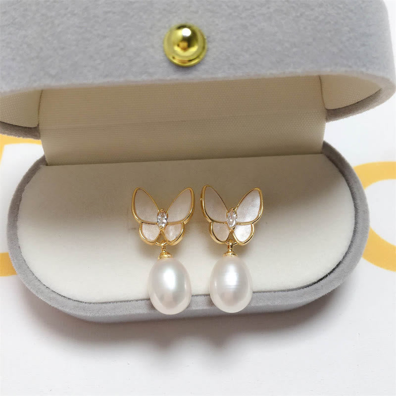 KarmaRipple's 925 Sterling Silver Posts 18K Gold Plated Bronze Pearl Butterfly Optimism Stud Earrings p4