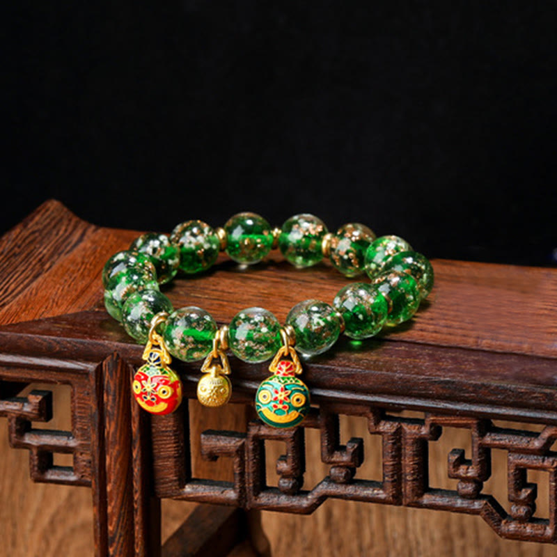 KarmaRipple's Gold Swallowing Beast Family Talisman Luminous Fluorescent Liuli Glass Bead Success Bracelet p51