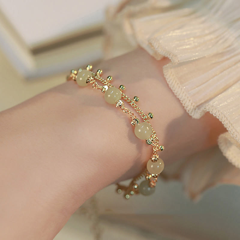 KarmaRipple's 14K Gold Plated 2 Layers Hetian Jade Bead Fortune Prosperity Bracelet p2