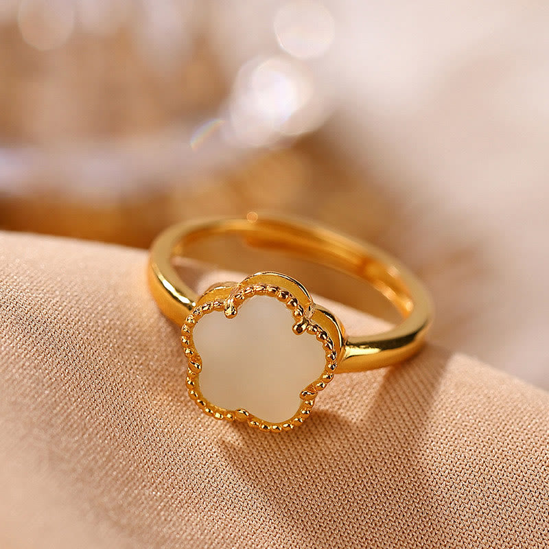 KarmaRipple's 925 Sterling Silver Plated Gold Authentic Hetian Jade Flower Fortune Pendant Necklace Ring Set p19