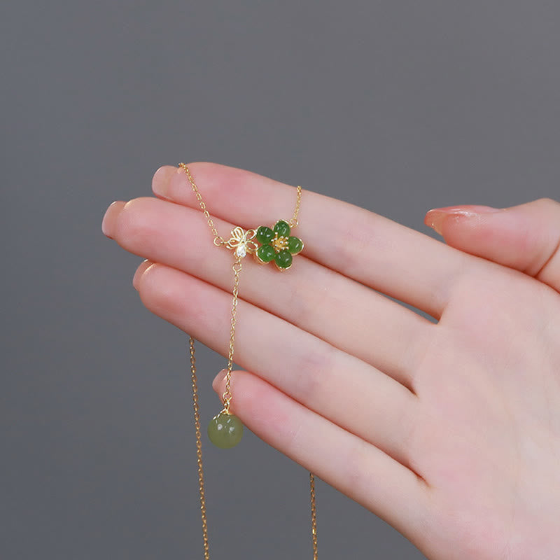 KarmaRipple's 925 Sterling Silver Hetian Cyan Jade Plum Flower Blossom Design Fortune Pendant Necklace p7