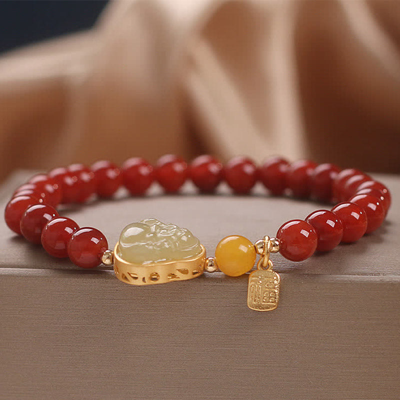 KarmaRipple's Laughing Buddha Red Agate Jade Confidence Bracelet p5