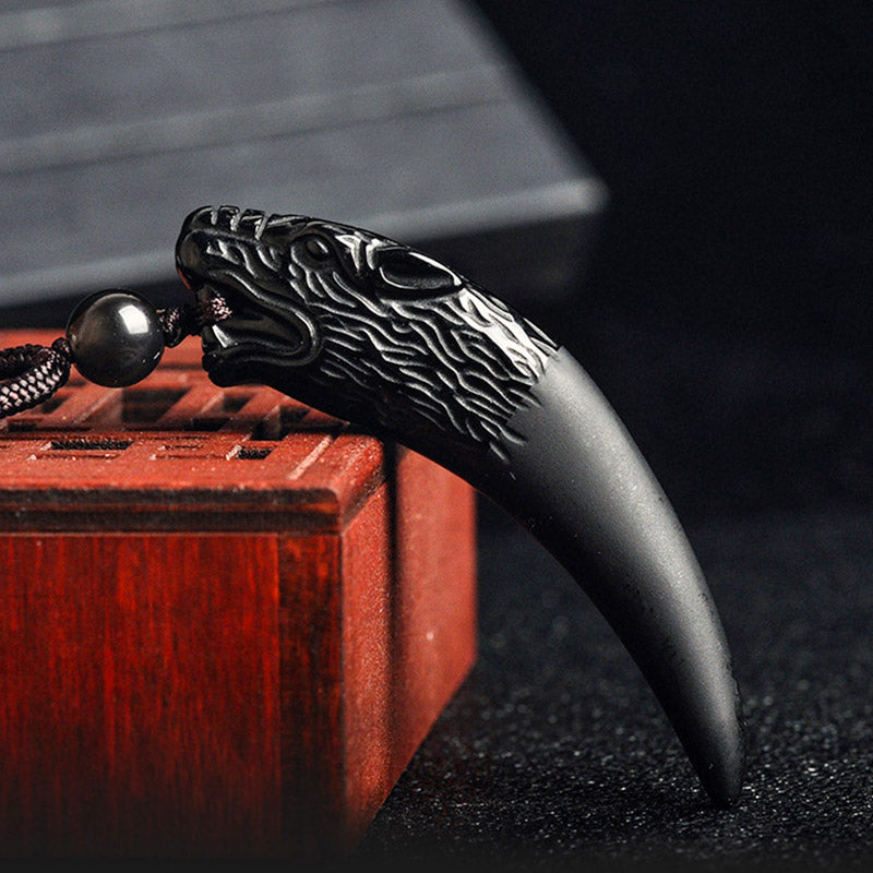 KarmaRipple's Authentic Black Obsidian Ice Obsidian Rainbow Obsidian Wolf Tooth Pattern Strength Pendant Necklace p7