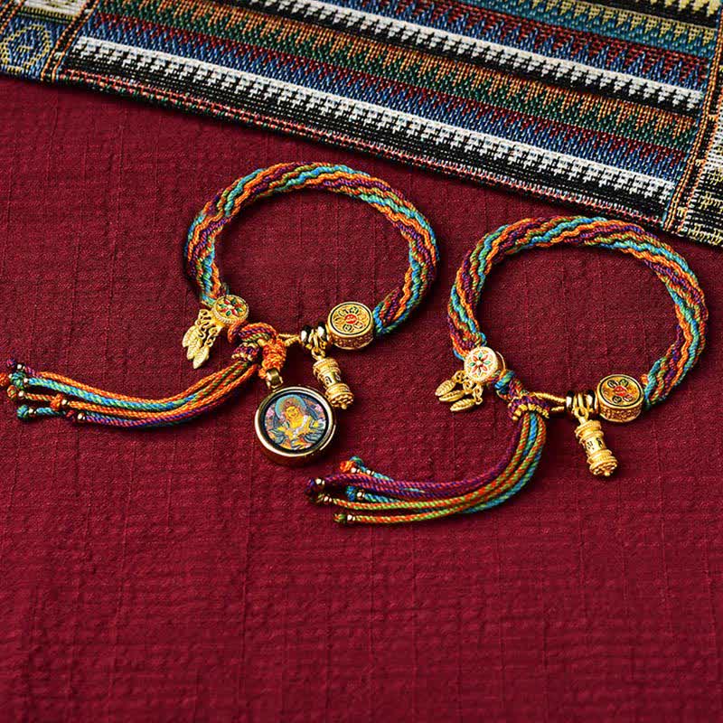 KarmaRipple's Tibetan Fortune Reincarnation Weave Prayer Wheel Dream Catcher Braid String Bracelet p6