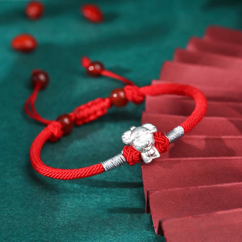 KarmaRipple's 999 Sterling Silver Chinese Zodiac Fortune Strength Red String Bracelet p31