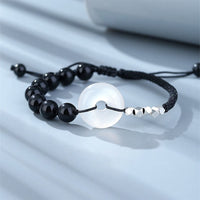 Bracelet en argent sterling 925 avec boucle de paix et agate noire de KarmaRipple