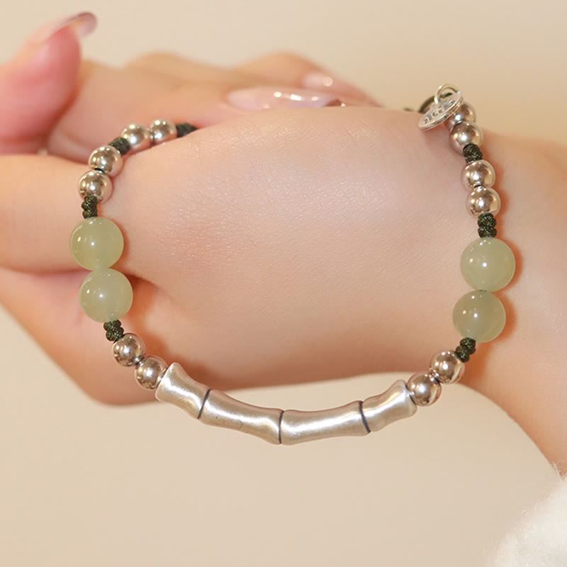 KarmaRipple's 925 Sterling Silver Authentic Jade Fu Character Bamboo Abundance Bracelet p2