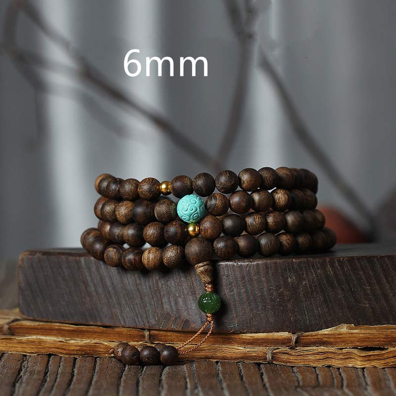 KarmaRipple's 108 Mala Beadwork Nha Trang Agarwood Turquoise Prayer Meditation Bracelet Mala p11