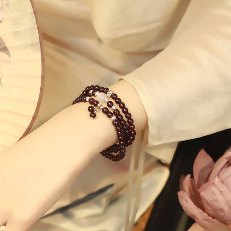 KarmaRipple's 925 Sterling Silver Authentic Garnet Cat Eye Protection Triple Wrap Bracelet p7