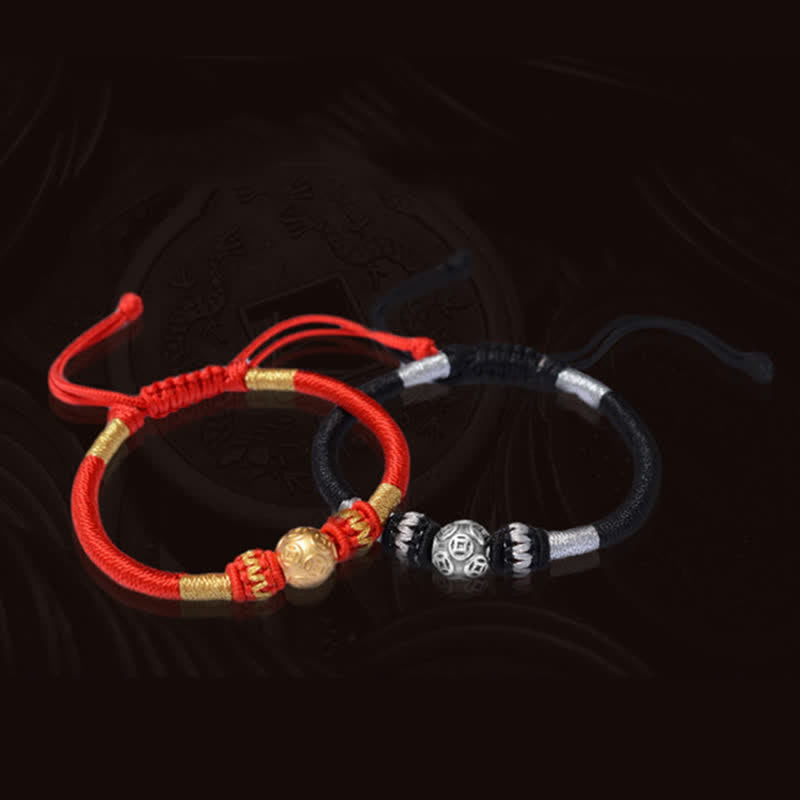 KarmaRipple's 999 Sterling Silver Round Bronze Coin Protection Fortune Beaded String Bracelet p6