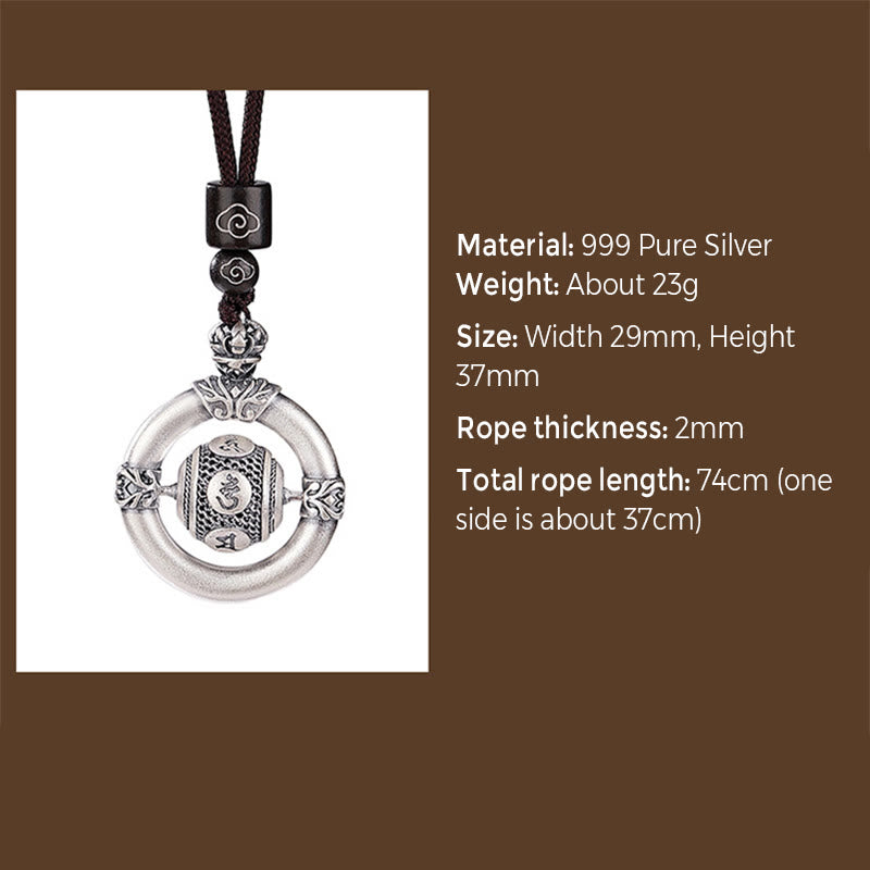 KarmaRipple's 999 Sterling Silver Om Mani Padme Hum Engraved Wisdom Pendant Rope Necklace p9