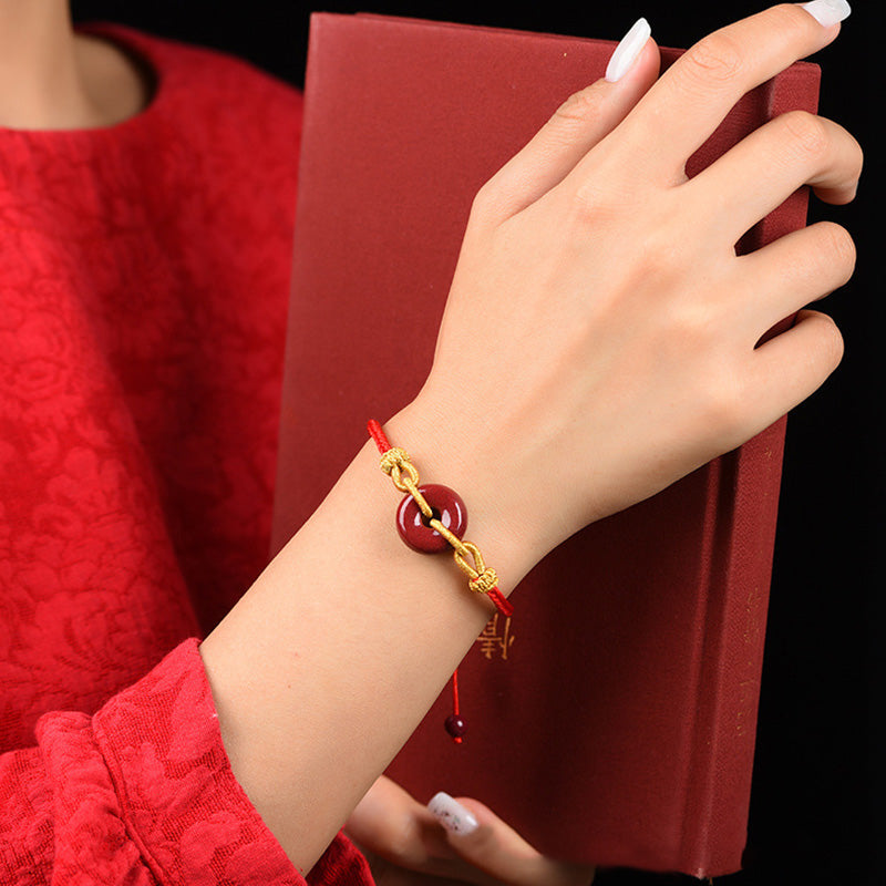 KarmaRipple's Handcrafted Cinnabar Peace Buckle Pattern Concentration Woven Bracelet p14