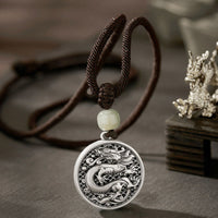 Collier pendentif en argent sterling 999 de KarmaRipple, symbole de l'année du dragon Fu, en jade Hetian.
