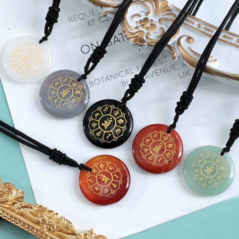 KarmaRipple's Om Mani Padme Hum Authentic Various Gemstone Black Obsidian Strength Pendant Necklace p35
