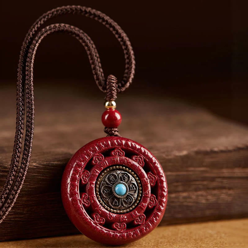 KarmaRipple's Cinnabar Om Mani Padme Hum Blessing Rotatable Pendant Necklace Key Chain p10