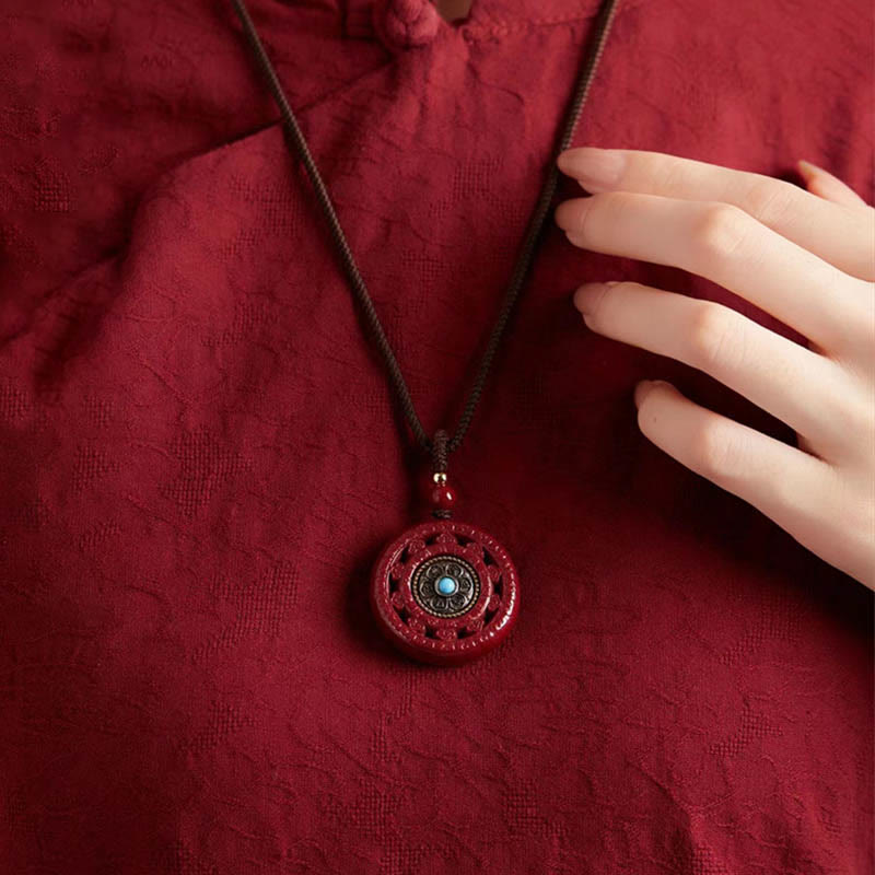 KarmaRipple's Cinnabar Om Mani Padme Hum Blessing Rotatable Pendant Necklace Key Chain p5