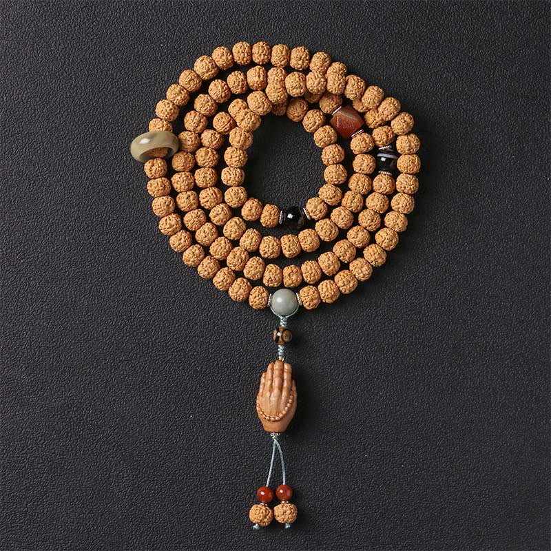 KarmaRipple's Bodhi Seed Three-eyed Dzi Bead Buddha Hand Talisman Wealth Bracelet p1