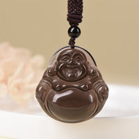 Collier pendentif purificateur Bouddha rieur en obsidienne noire authentique de KarmaRipple