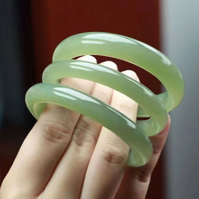 KarmaRipple's Authentic Ivory Green Jade Fortune Prosperity Bracelet Bangle p25