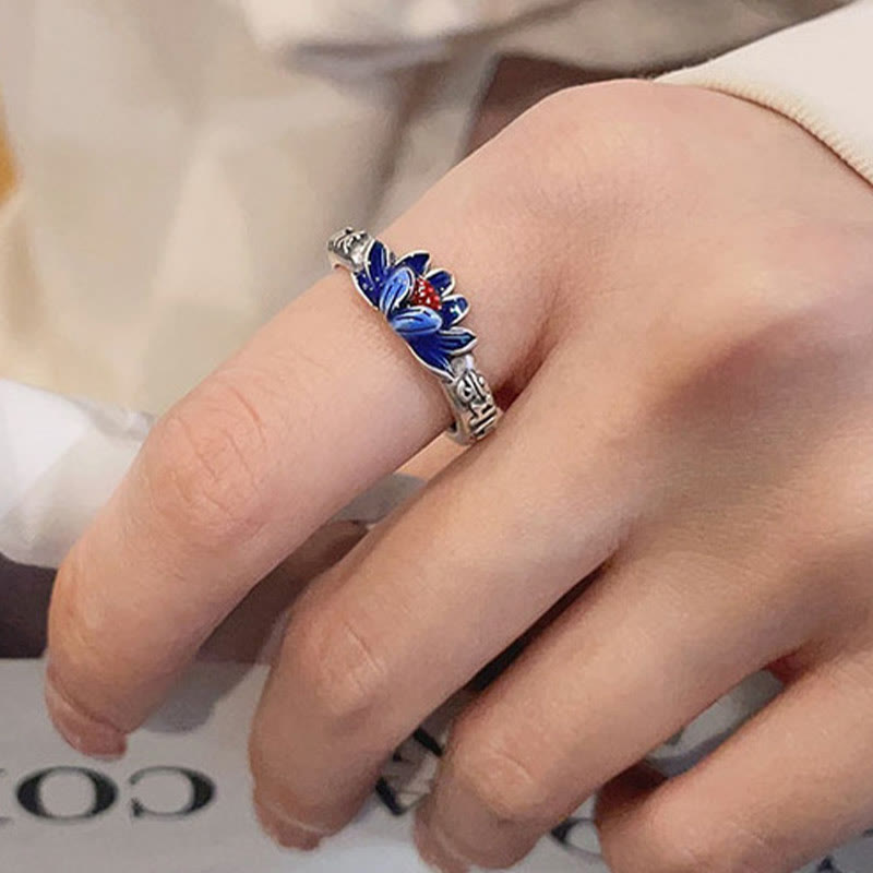 KarmaRipple's 925 Sterling Silver Om Mani Padme Hum Lotus Relief Peace Ring p4