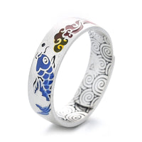 Bague de richesse en argent sterling 925 avec poisson koï porte-bonheur et nuages ​​de bon augure de KarmaRipple