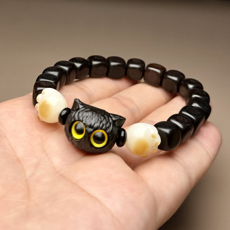 KarmaRipple's Ebony Wood Cute Cat Bodhi Seed Paw Claw Peace Bracelet p5