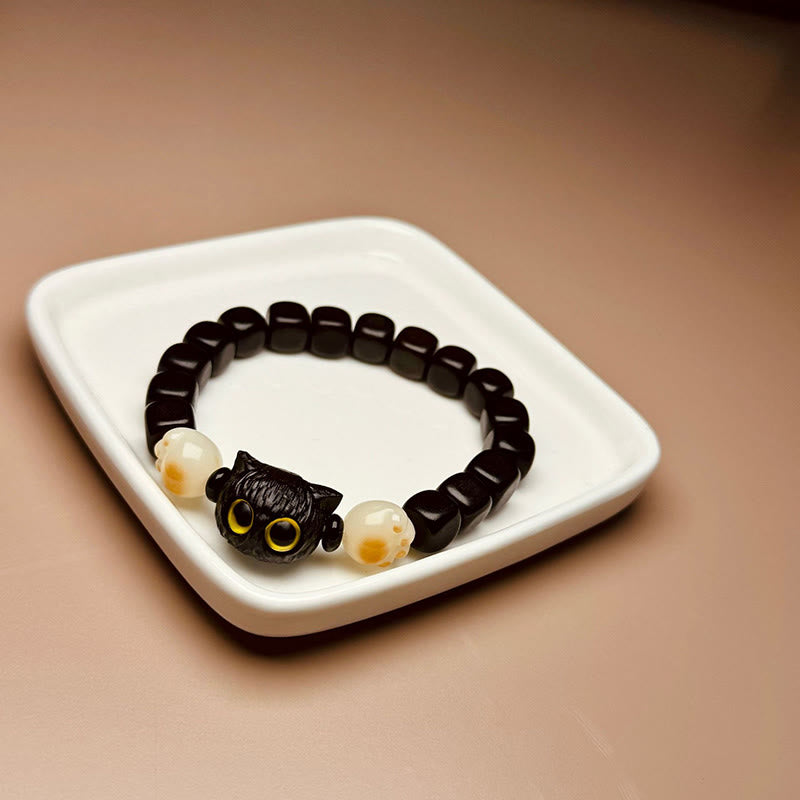 KarmaRipple's Ebony Wood Cute Cat Bodhi Seed Paw Claw Peace Bracelet p7