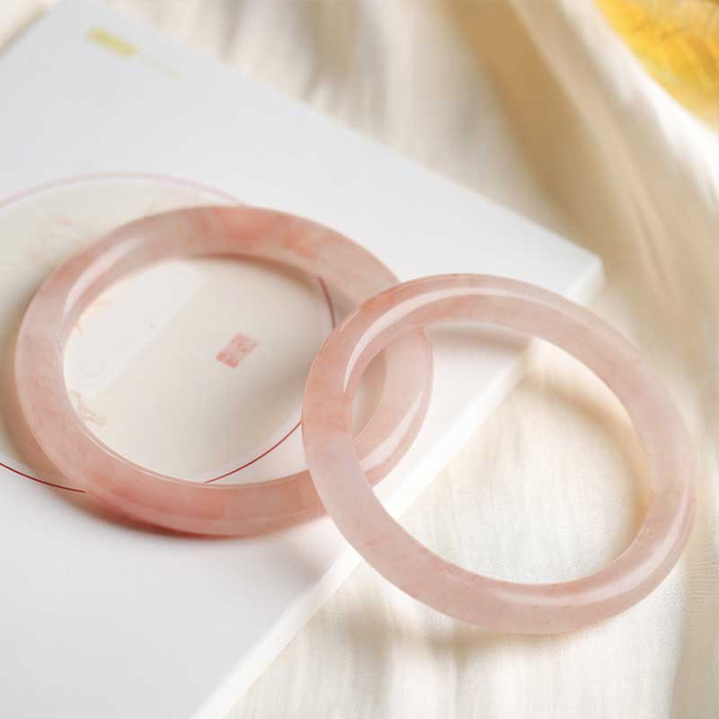 KarmaRipple's Pink Golden Silk Jade Wealth Fortune Bracelet Bangle p21