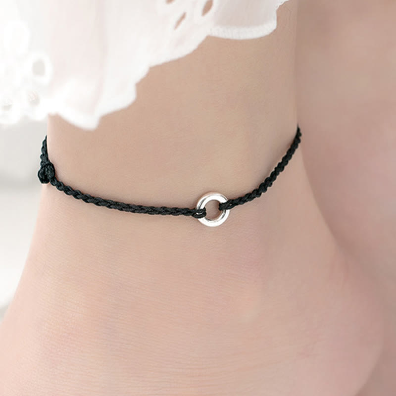 KarmaRipple's 925 Sterling Silver Peace Buckle Fortune String Braid Rope Anklet p14